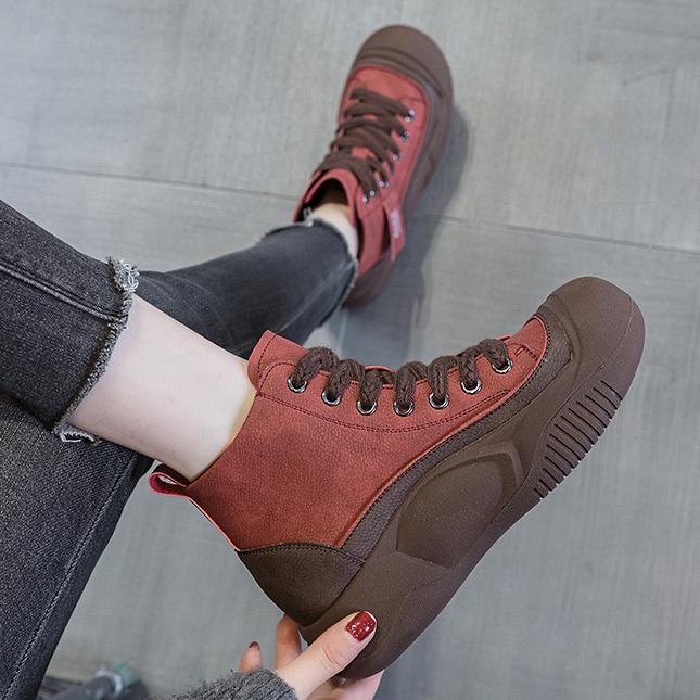 Women Vulcanized Shoes Winter New Lace-up Light Weight Round Toe Casual Thick Sole Non-slip Women's Shoes Fashion