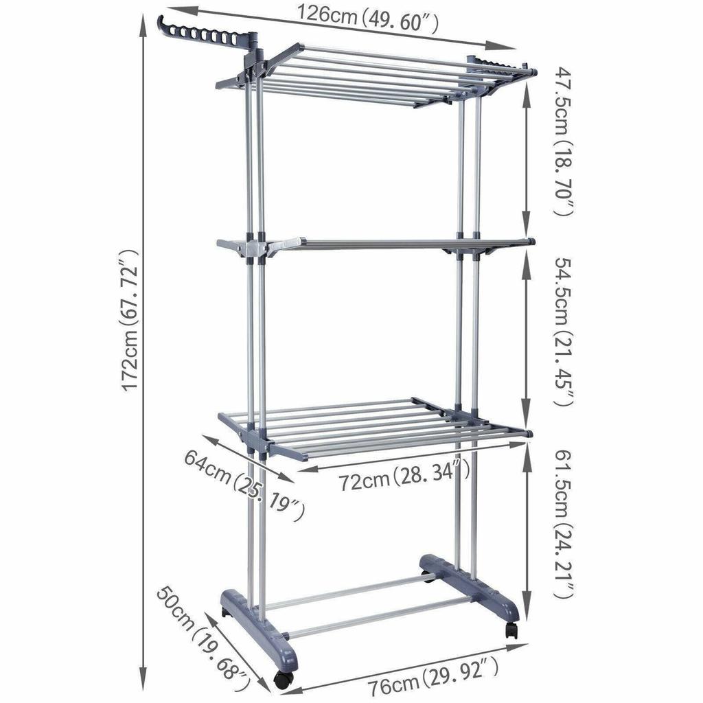 Plegable Extra Grand 3 Tier Interior Ropa al aire libre Airer secador-linge Rack