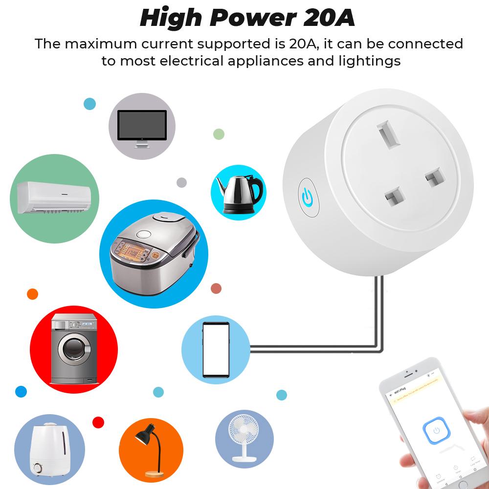 Ewelink 20a Wifi Uk Smart Socket Plug Adapter Wireless Remote Voice Timer Timing App For Google Home Alexa Tmall Genie