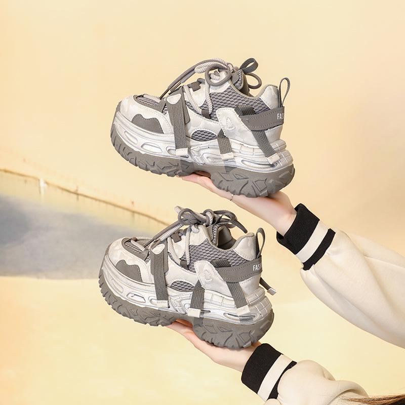 Retro Dad Shoes 2025 Spring New Shorty Music Sports and Leisure Trendy Shoes Thick Sole Inner Height Increase High Heels Women's Shoes