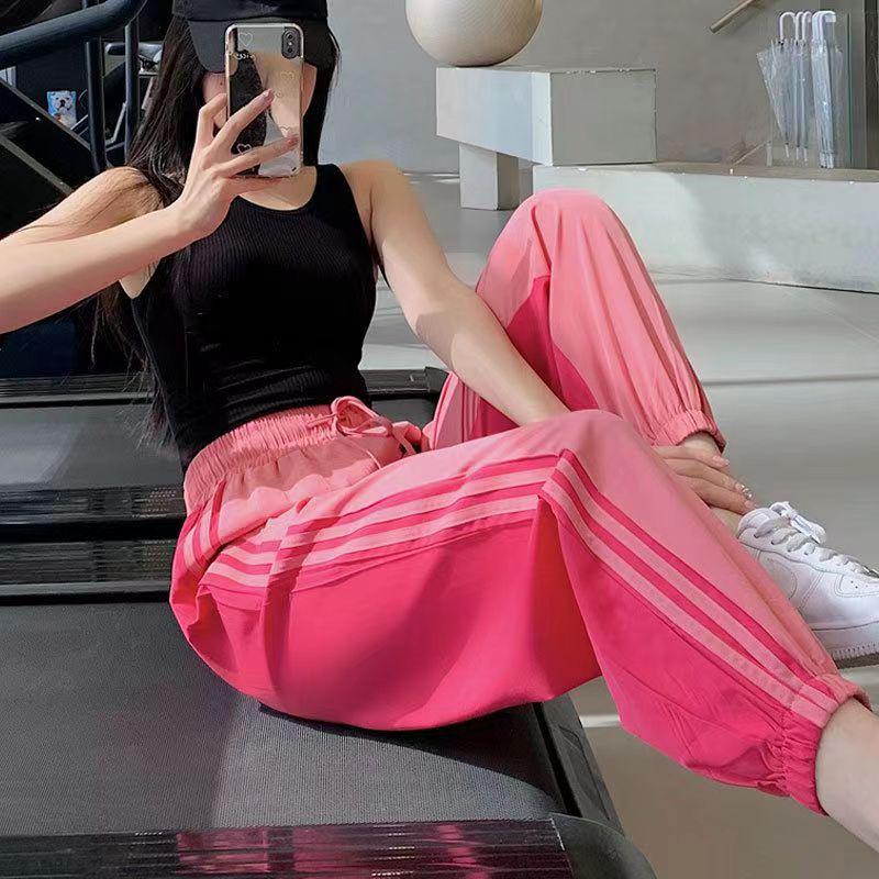Women's Colorblock Drawstring Yoga Pants - Casual, Breathable, Quick-Drying, Loose Fit with Ankle Cuffs for Spring/Autumn Sports & Fitness.