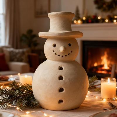 Terrakotta Schneemann Deko Handgefertigte Harz Schneemann Figuren Weihnachtsfeiertag Rustikal Winter Tischdeko