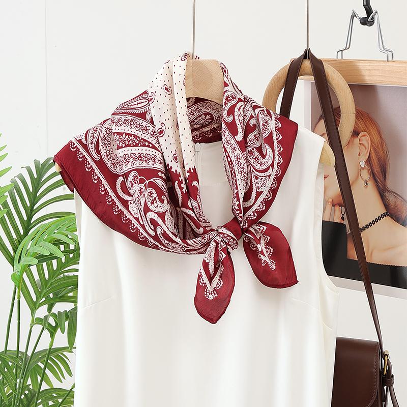70cm Square Silk-like Scarf Women Satin Cashew Flower Print Small Neck Scarf Fashion Headscarf Kerchief Bandana Shawl Hijab