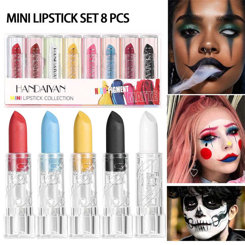 8 Pieces Halloween Series Lipstick DIY Makeup Matte Lasting Sexy Candy Color Waterproof Not Easy To Stick Cup Color Horror Makeup