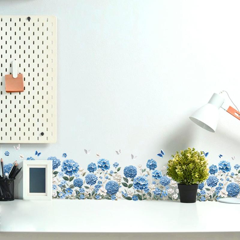 Removable Blue Rose Flowers Baseboard Wall Sticker for Bedroom Living Room Home Decoration