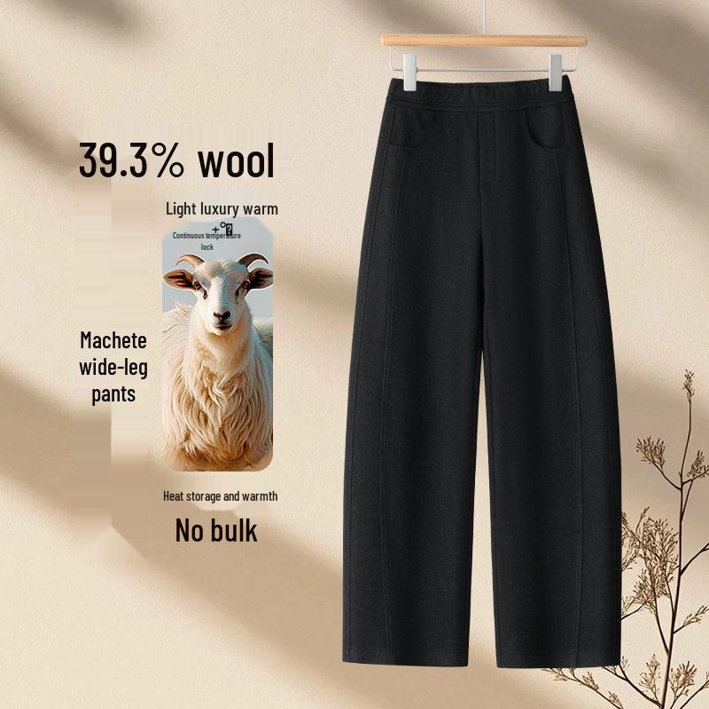 

Women s Wide-Leg Sheep Wool Pants - 2025 Autumn/Winter Thickened Warm Elastic Waist Casual Wear XL