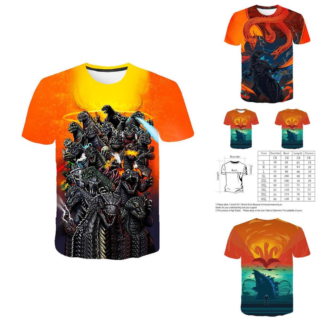 Vibrant 3d Print Godzilla King Of The Monsters Unisex Casual Short Sleeve T-shirt