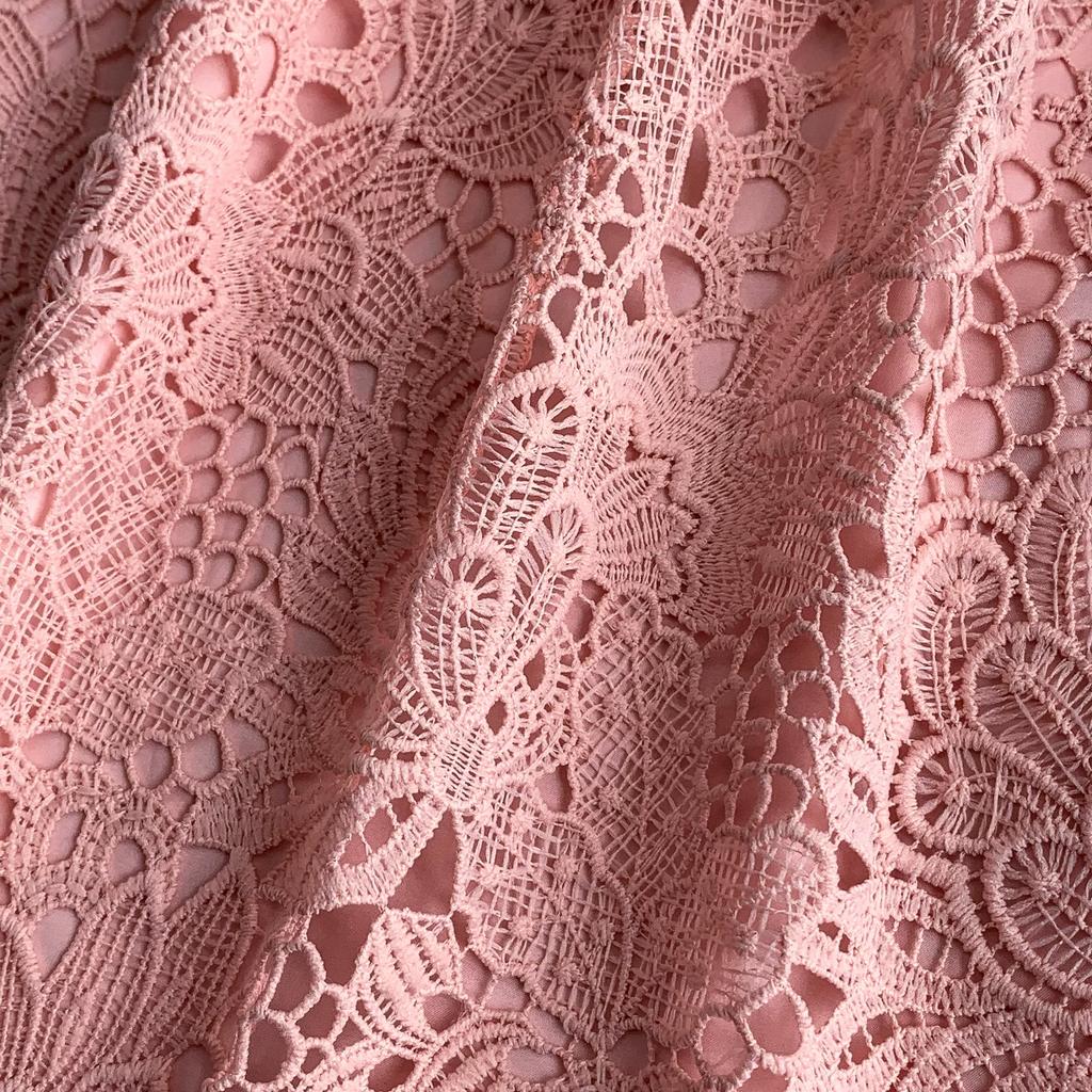 Elegant Pearl Chain Diamon Luxury Embroidery Lace Prom Evening Dresses Women Summer Short Sleeve Hollow Out Midi Long Dress