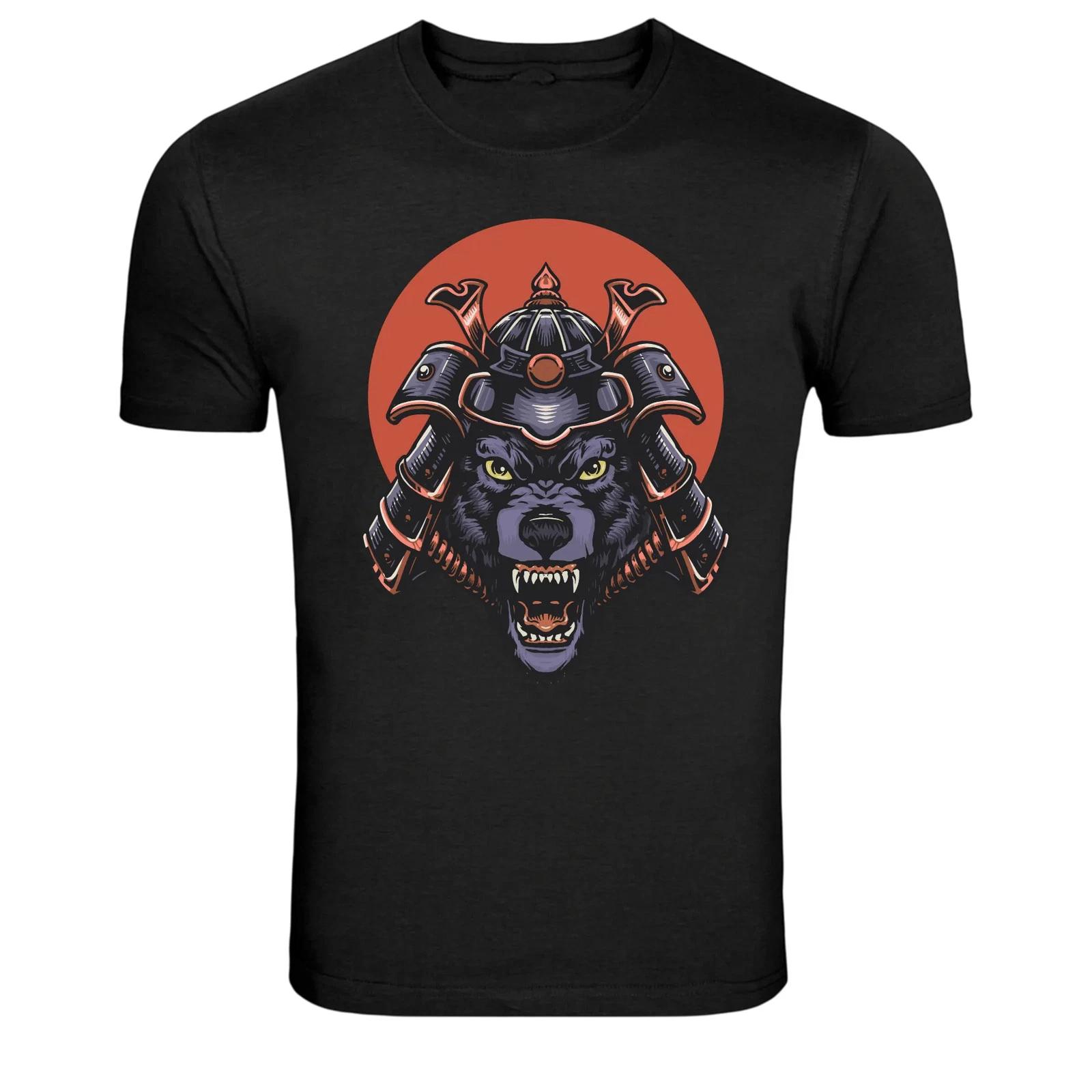 Samurai Wolf Warrior Beast Helmet Graphic T-Shirt XS