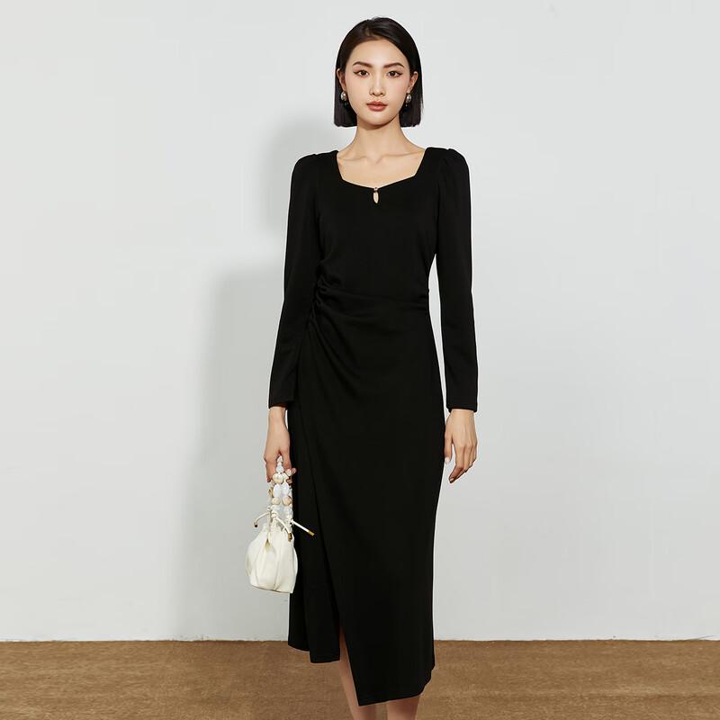 

Elegant French Style Slit Long Sleeve Midi Dress S