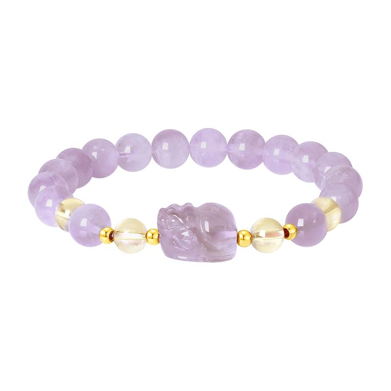 Chow Tai Seng Amethyst Pixiu 18K Gold Bracelet for Women