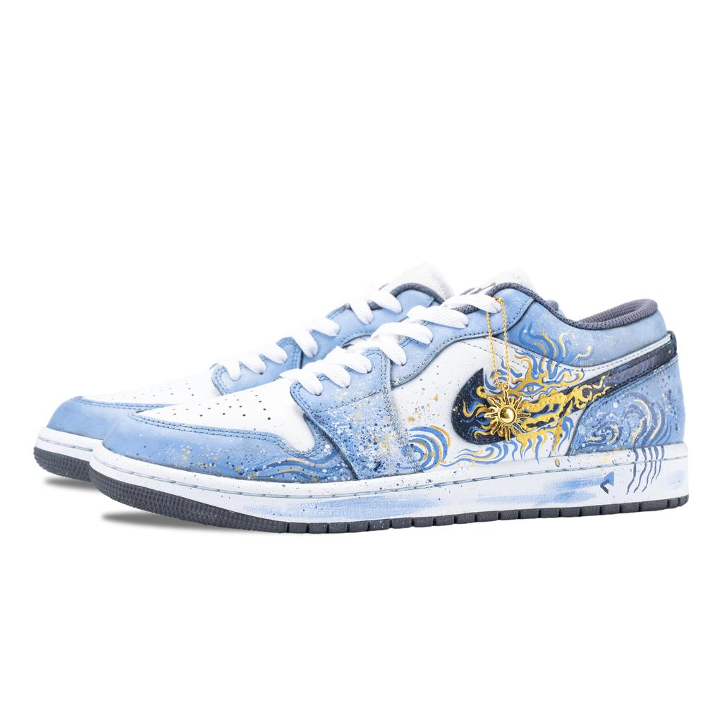 Jordan Air Jordan 1 Azure Luster Abrasion Resistant Vintage Basketball Shoes Unisex Blue Gold 553558-044(Team836-)