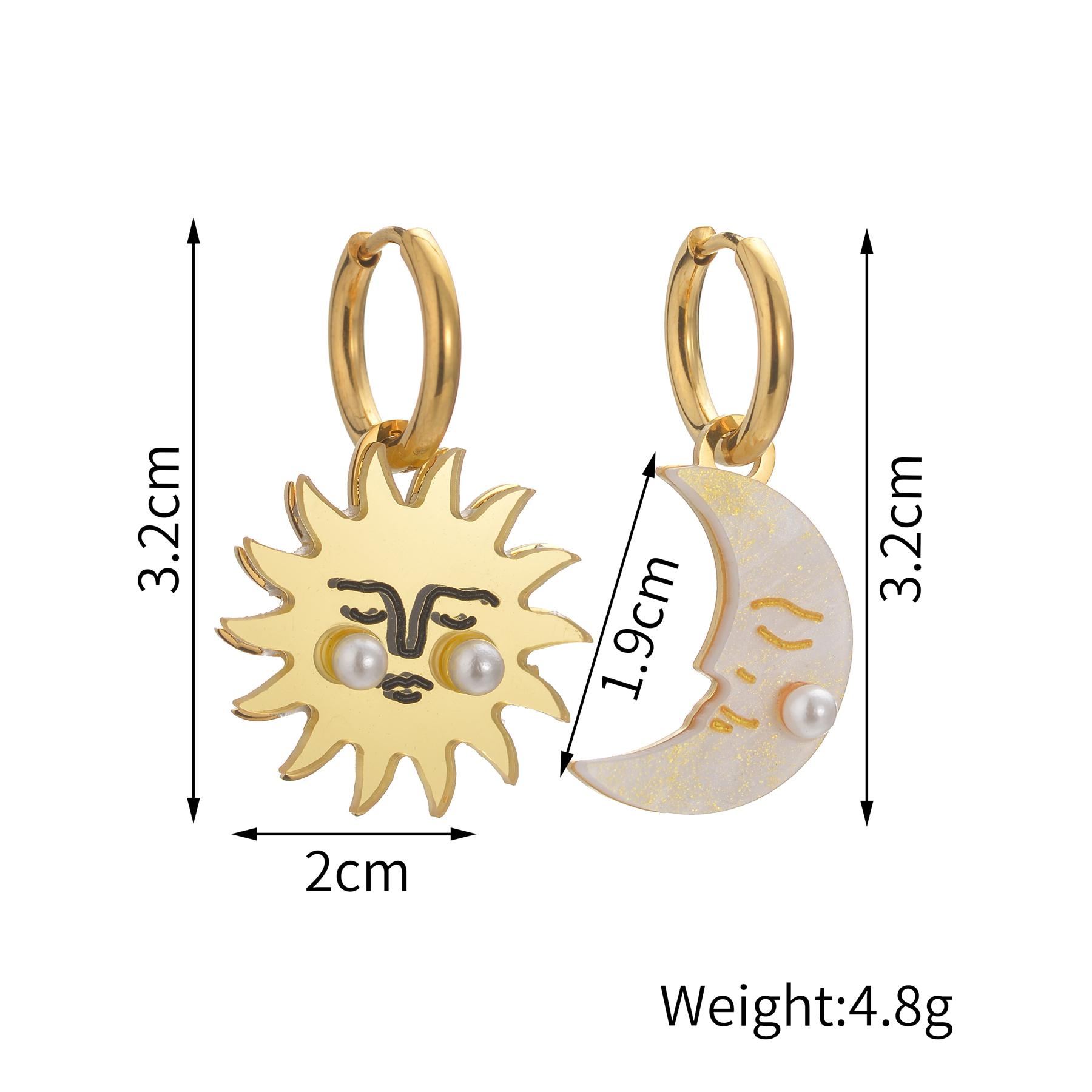 Atoztide 18K Gold Plated Sun Moon Plate Shell Earring for Women Stainless Steel Exquisite Beads Drop Earring Daily Jewelry Gift