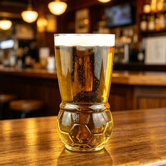 Soccer Beer Glass 460ml Capacity Clear Glass Football Bottom Design Pint Cup Mug