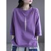 Foreign Trade Export Clearance 100% Cotton 3/4 Sleeve Fashion T-shirt Women Simple and Versatile round Neck Half Sleeve Split Top