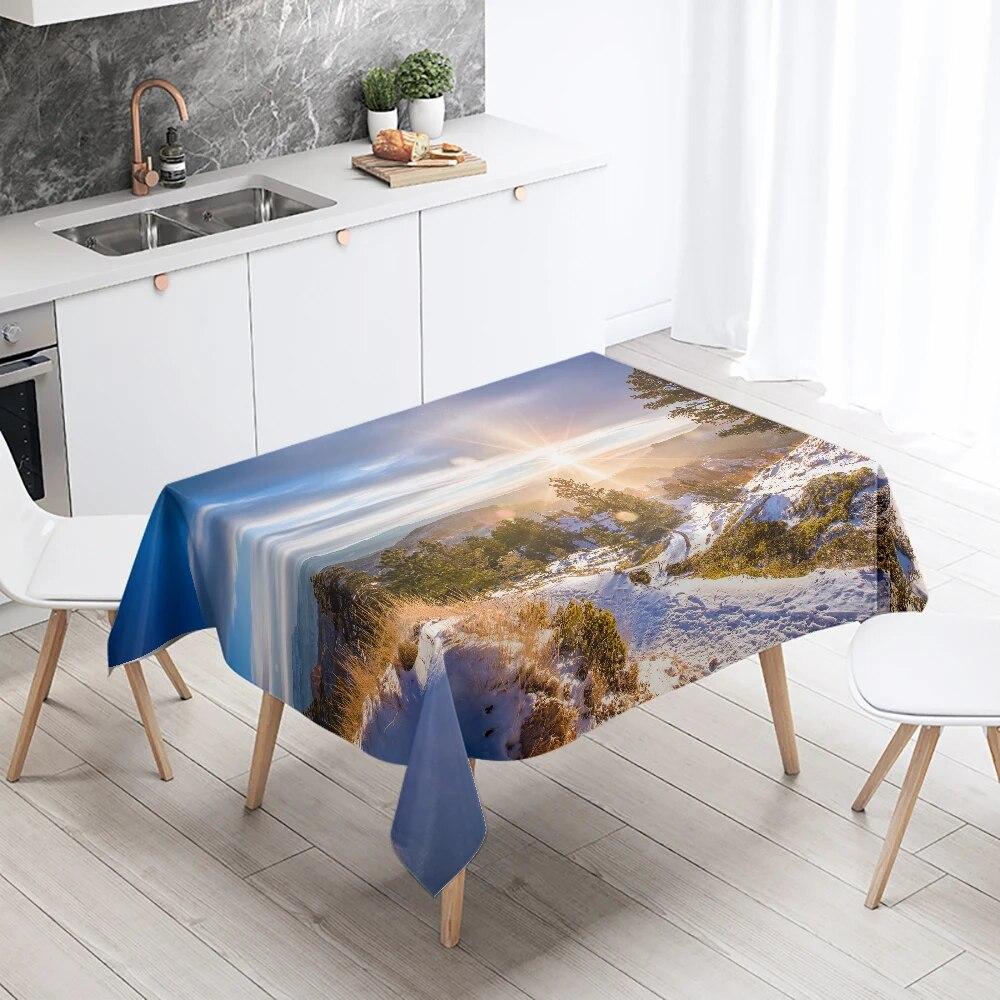 Sunrise Sunset Scenery Tablecloth Restaurant Table Decoration Stain Resistant Waterproof Rectangular  Home