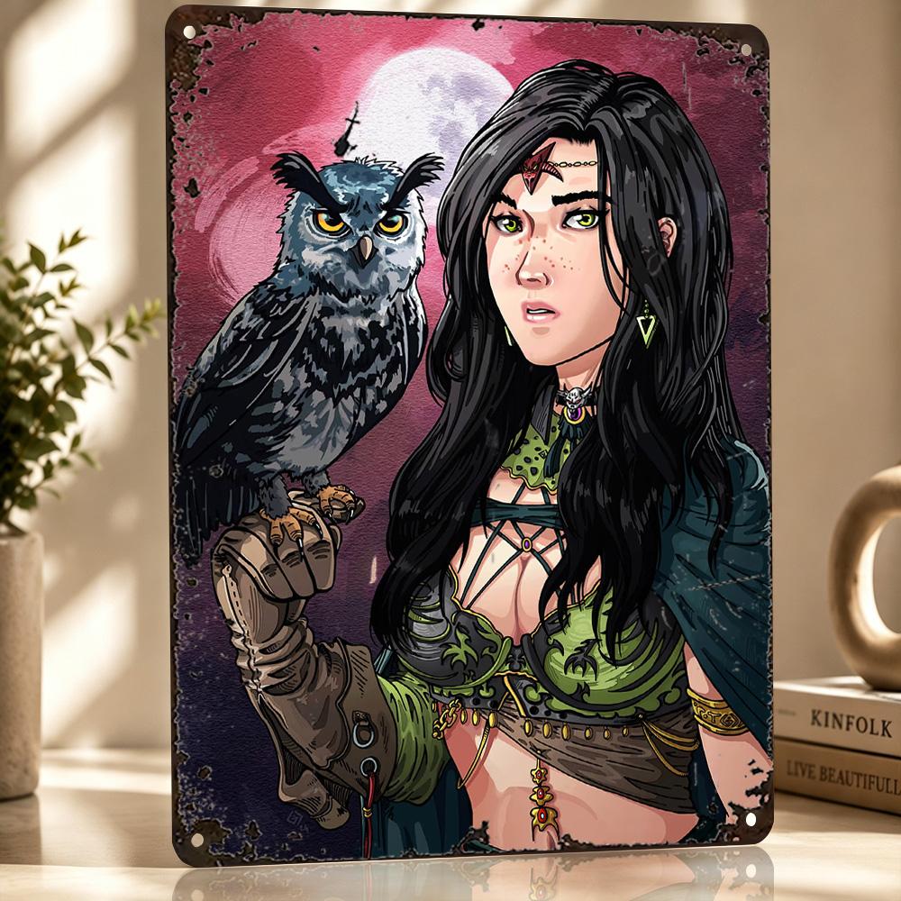 Fantasy Woman With Owl Metal Poster Perfect Gift for Fans Lovers Customized Wall Art Metal Sign for Bedroom Stuff Room Decor