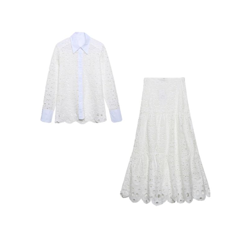 Kaslead New Arrival Women's Clothing Fashion Style Cut Out Embroider Shirt Skirt 4786052 2731051