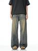 Men's Retro Washed Distressed Wide-Leg Jeans: Autumn Loose-Fit, Perfect for Versatile Mopping Styles