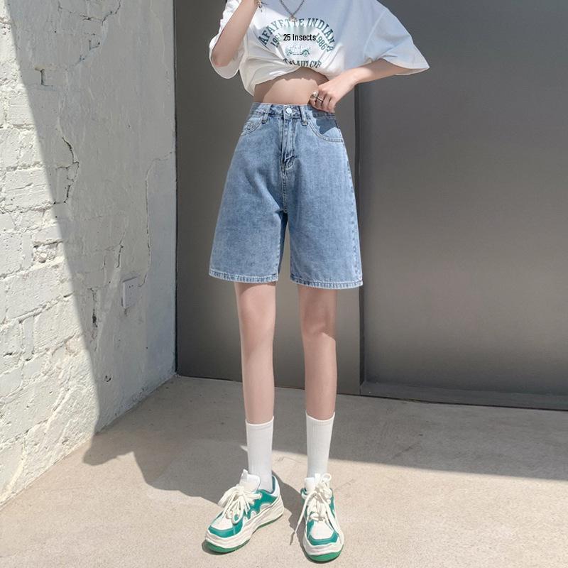 Women s Summer 2022 High-Waisted Retro Denim Shorts: Slimming, Loose, Wide-Leg, Mid-Length, Hong Kong Style L
