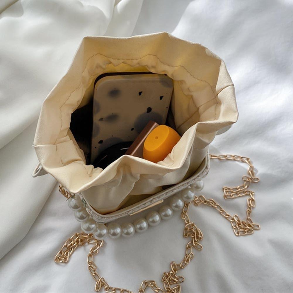 Exquisite Luxury Women Summer Pearl Handbag Straw Bag Fashion Chain Shoulder Bags Girls Chain Crossbody Bags Bucket Bag