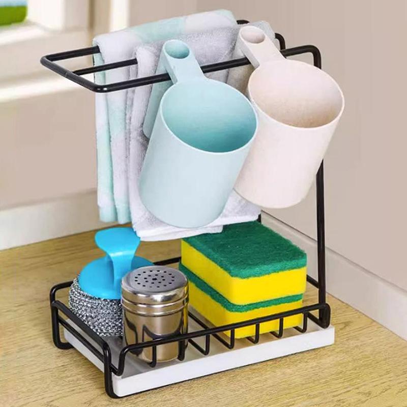 Küchenspültuch-Aufbewahrungsregal Platzsparendes Spülbecken-Schwamm-Abtropfgestell Wandmontiert mit abnehmbarer Abtropfschale