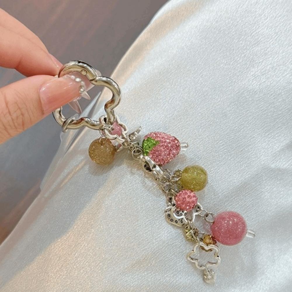 Sparkling Strawberry Keychain Zinc Zinc Alloy Bag Charm Sweet Phone Charm  Car Key Charm