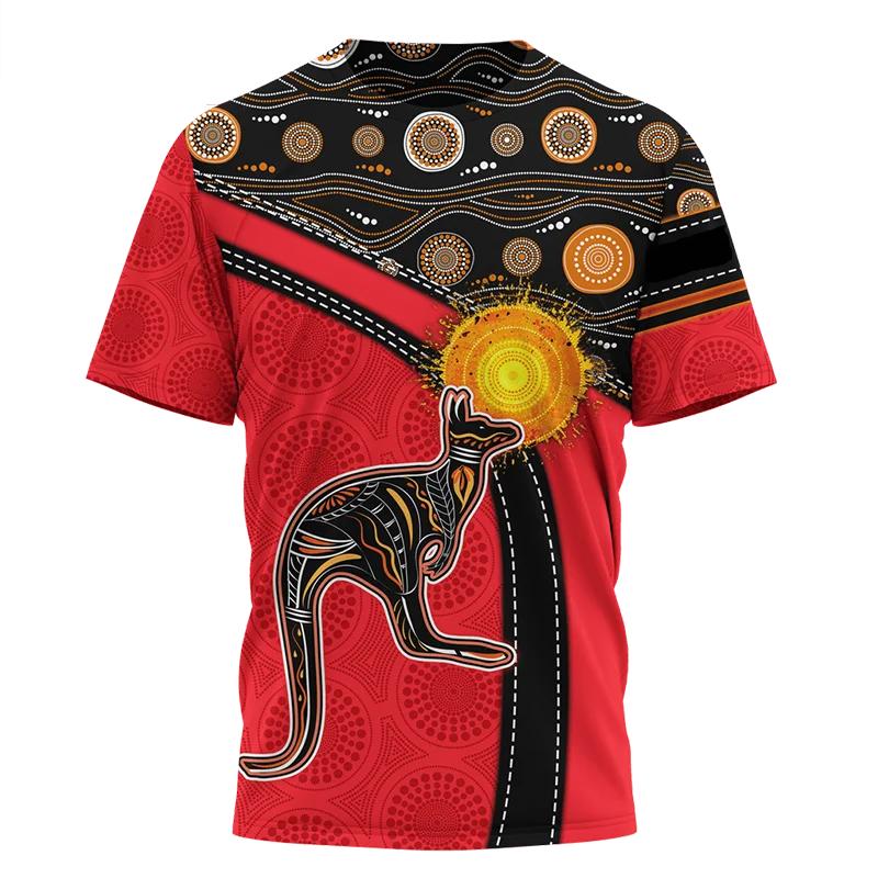 Australische Flagge Känguru Aborigine-Malerei 3D-gedrucktes Sommer-Herren-Kurzarm-T-Shirt mit Rundhalsausschnitt für den täglichen Gebrauch