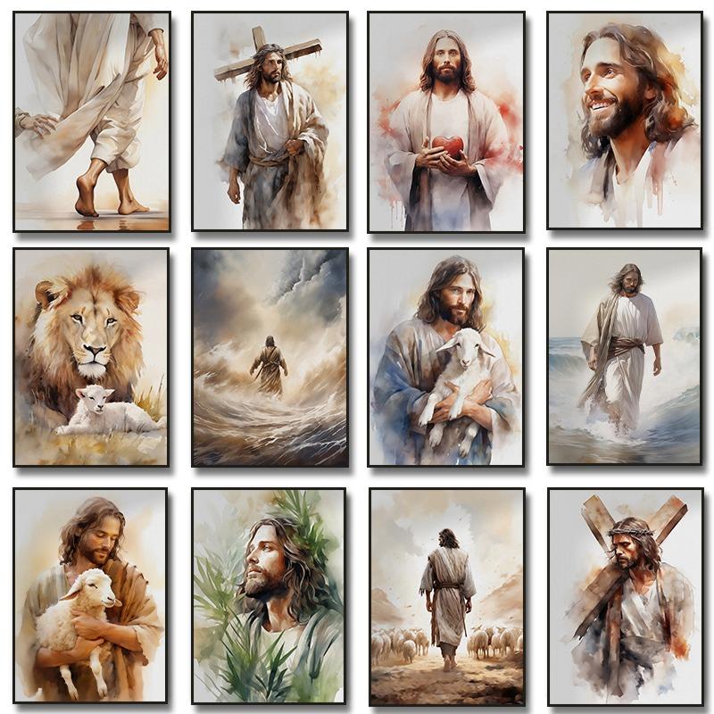 Jesus and The Cross Jesus Poster Christian Lamb of God Art Canvas Painting Christian Wall Art Picture Living Room Home Decor