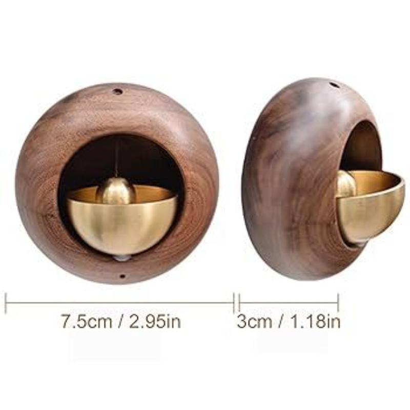 1Pcs Round Bell Black Walnut Wood Hanging Doorbell Wind Chimes Decor Wooden Magnetic Door Bell Entrance Opening Chime