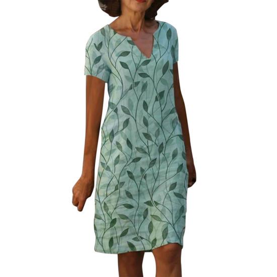 

Women s Summer T Shirt Dress Casual Floral Print V Neck Short Sleeve Mini Dress Loose Beach Vacation Sundress XXXXL зелёный