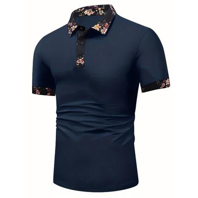 Men Short Sleeve Polo Collar T Shirt White Black Blue Polo Shirts Man Casual Patchwork Print Tops