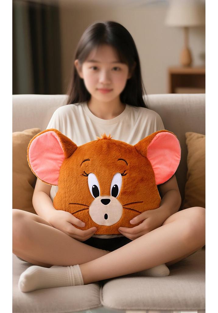 Genuine Tom and Jerry Plush Pillow: Cute Tom Cat Head & Jerry Mouse Backrest Doll
