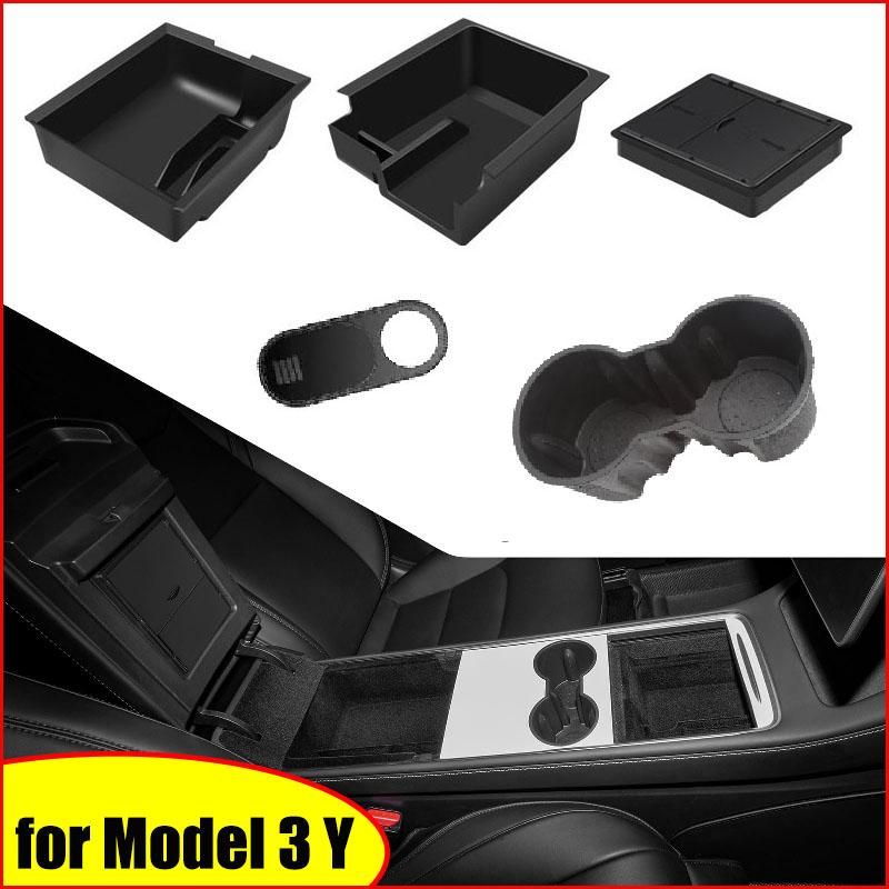 Storage Box for Tesla Model Y 2020-2024 Model 3 2019-2023 Center Console Armrest Trays Hidden Box Webcam Cover Car Accessories