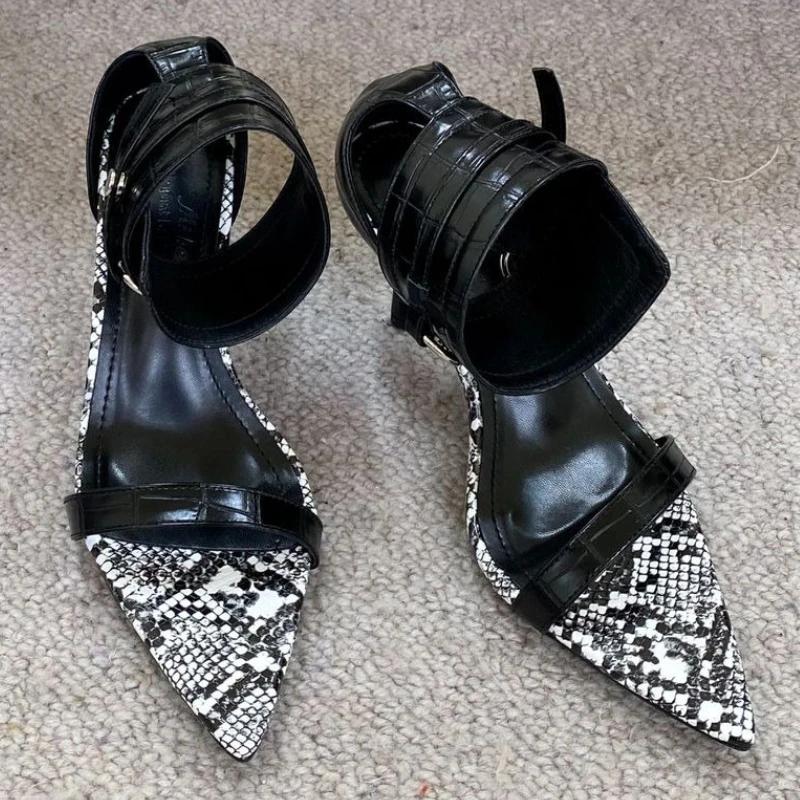 Fashion Sexy Snake Design Brand Sandals Women Fashion Pointed Toe Metal Buckle High Heeled Sandals Women Banquet Party Pole Dance Shoes