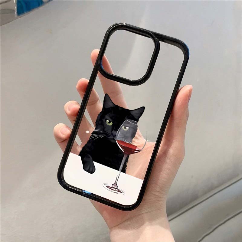 Cute Cat Goblet Drink Couple Clear Phone Case for iPhone 17 16 15 14 13 12 11 Pro Max Plus 17Air 12 13 MINI 16E Shockproof Cover