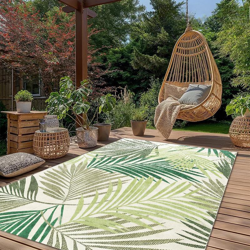 Tappeto Moderno con Motivo Floreale Realizzato in Peluche e Base Punteggiata, Adatto per Decorazioni Esterne, Perfetto per Patii, Balconi, Camper, Campeggio