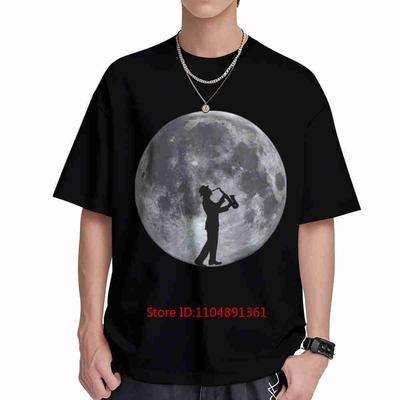 Saxophone Player Moon Sax Musician Jazz Music Short Sleeve Tee 100 Cotton Tshirt