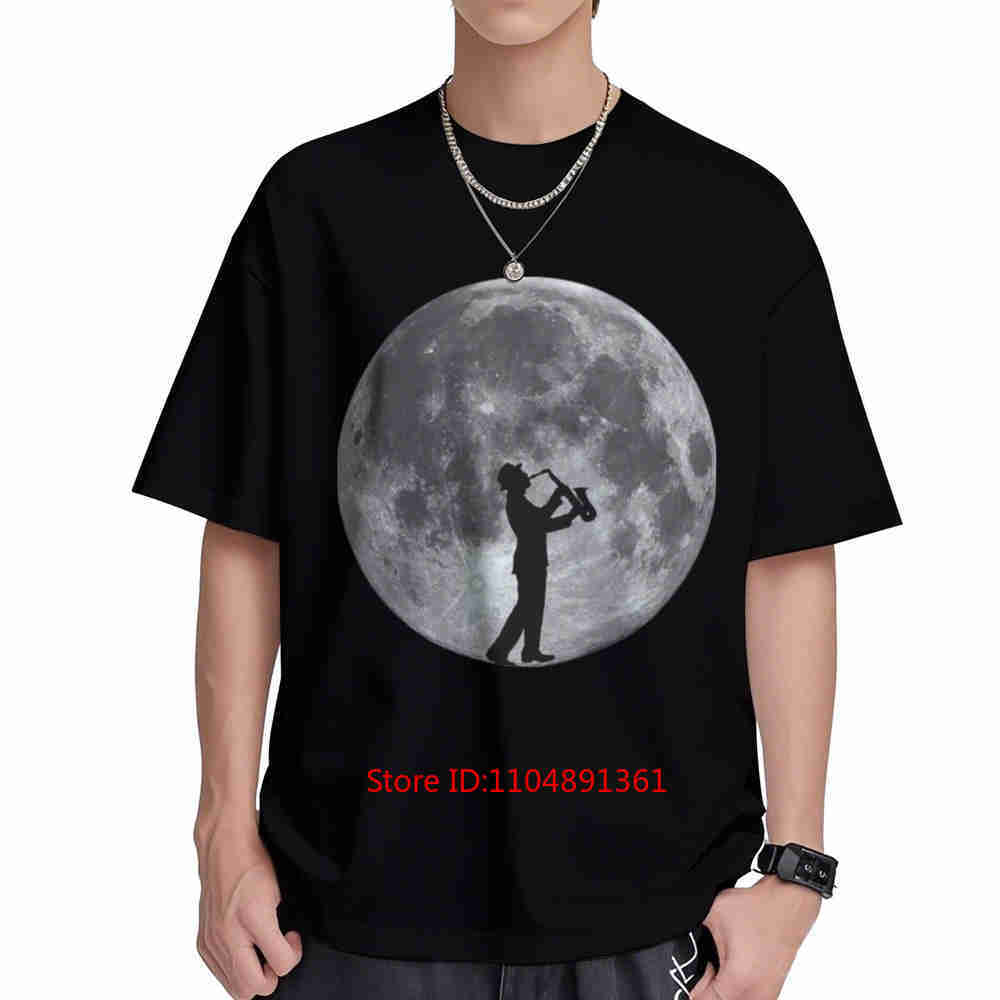 Saxophone Player Moon Sax Musician Jazz Music Short Sleeve Tee 100 Cotton Tshirt
