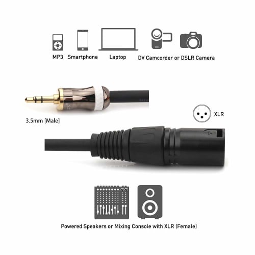 MOBOREST 3.5mm TRS to XLR Stereo Professional Male to Male Audio Cable, 3m for Recording Studio, Live Performance, School, Church, Public Speaking, Pa
