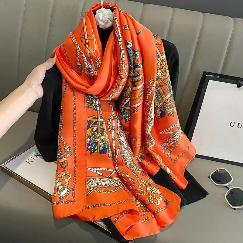 180*90Cm  Women Scarf Fashion Print Silk Scarves Summer Shawls Wraps Soft Lady Bandana Foulard Hijabs Muffler