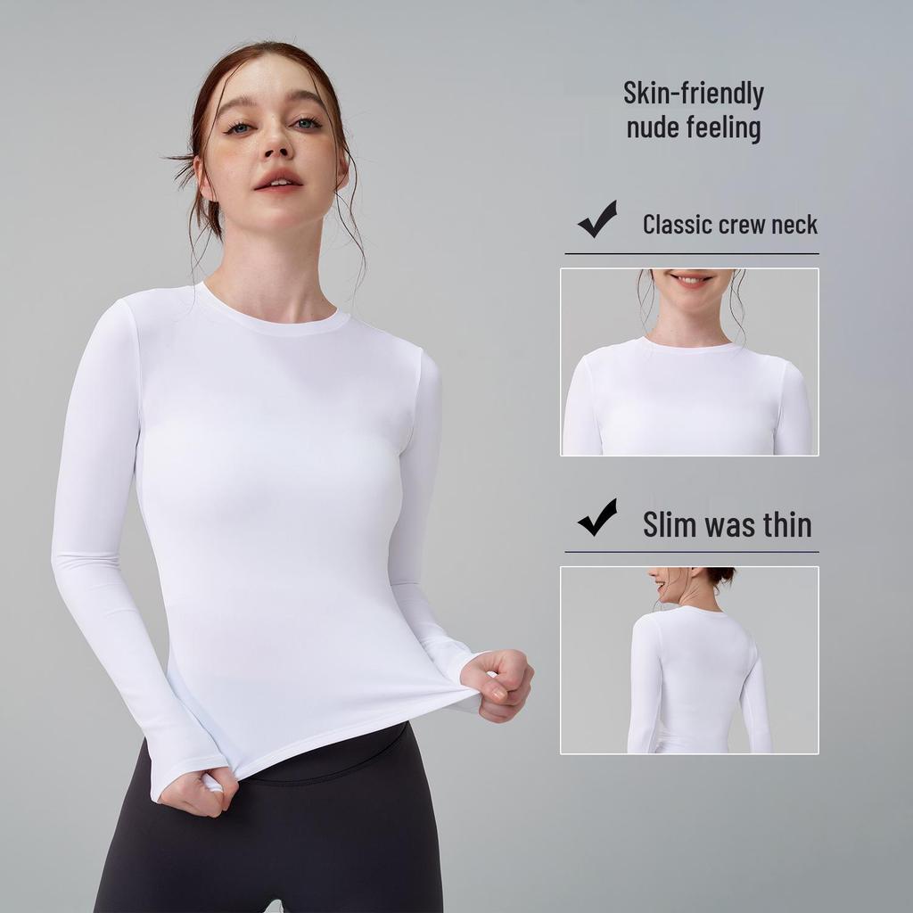 Autumn/Winter Versatile Round Neck Base Layer Sport Top - High Elasticity, Breathable Yoga Fitness Long Sleeve