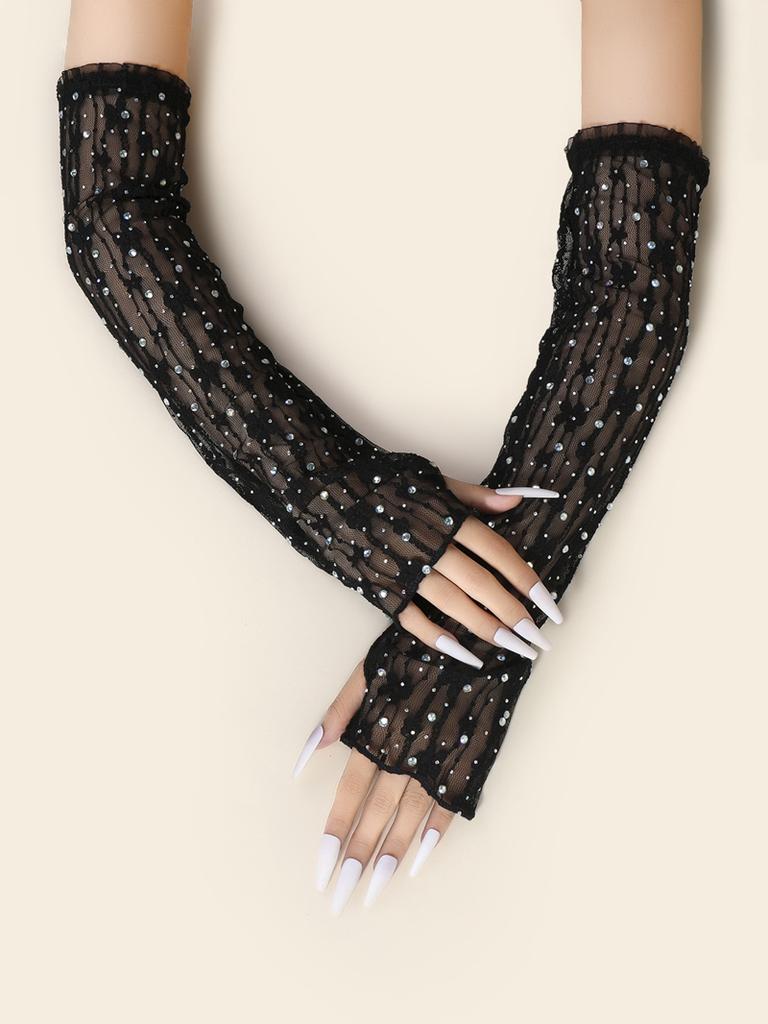 Gants en Maille Élastique avec Strass Pailletés Longs Décoratifs Gants d'Étiquette Fête Festival Mariage