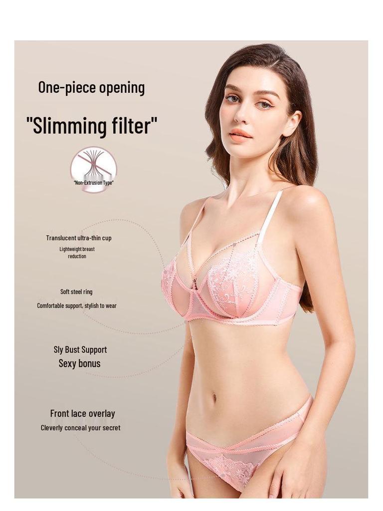 French Women's Bunny Ear Cup Lingerie Set – Anti-Sagging, Breathable Bra for a Smaller Chest Appearance