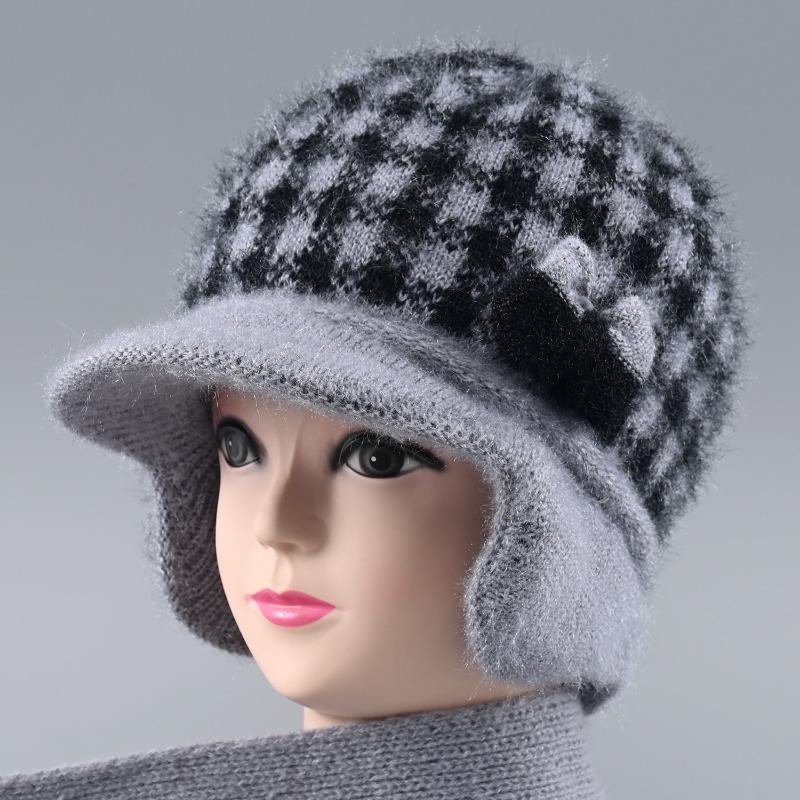 Winter Hat Women's Warm Hat Rabbit Hair Ear Protector Plush Thick Knitted Wool Hat
