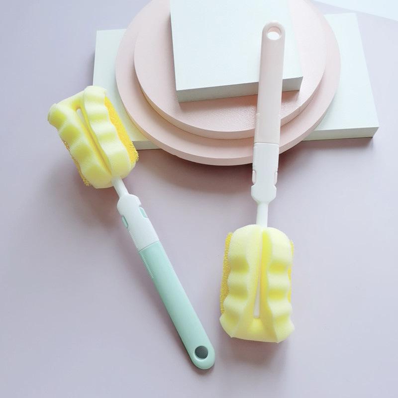 Long Handle Baby Bottle & Insulated Cup Brush with Detachable Sponge Head