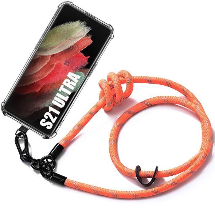 Coque bandoulière pour samsung galaxy s21 ultra - protection antichoc anti-rayures avec bandoulière robuste orange