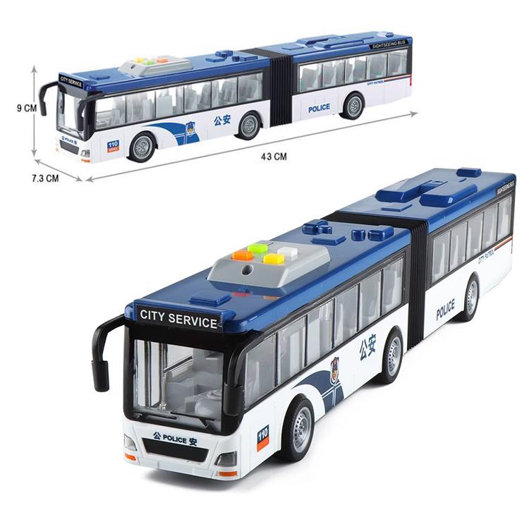 Autobús Articulado Modelo de Fundición a Presión Grande Simulación Inercia Sonido Luz Doble Sección Autobús Coche de Campus Juguetes Para Niños