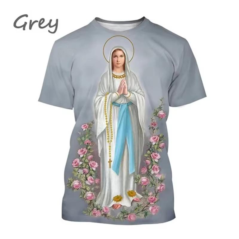T-shirt Imprimé 3D Vierge Marie Déesse de la Miséricorde de Pâques Chrétien Béni Jésus Dieu T-shirt Style Féminin Vêtements Hauts à Manches Courtes T-shirt