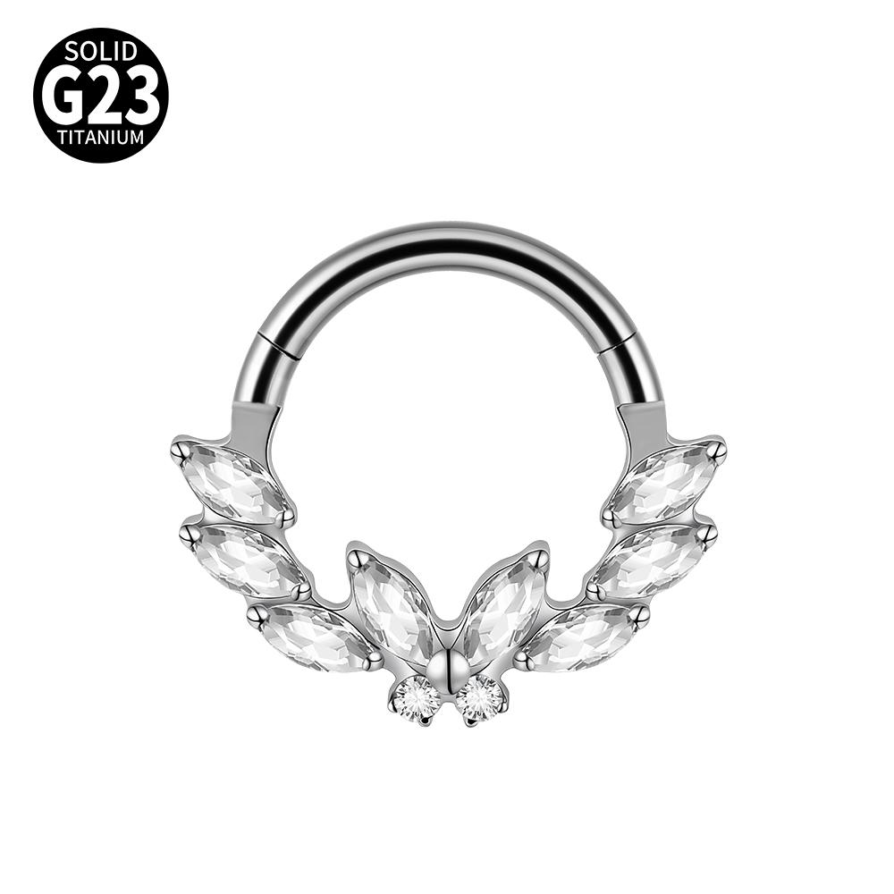 1pc G23 Titanium Split Ring with Multi Slanted Marquise Round White CZ Septum Nose Ring Cartilage Helix Tragus Piercing Jewelry